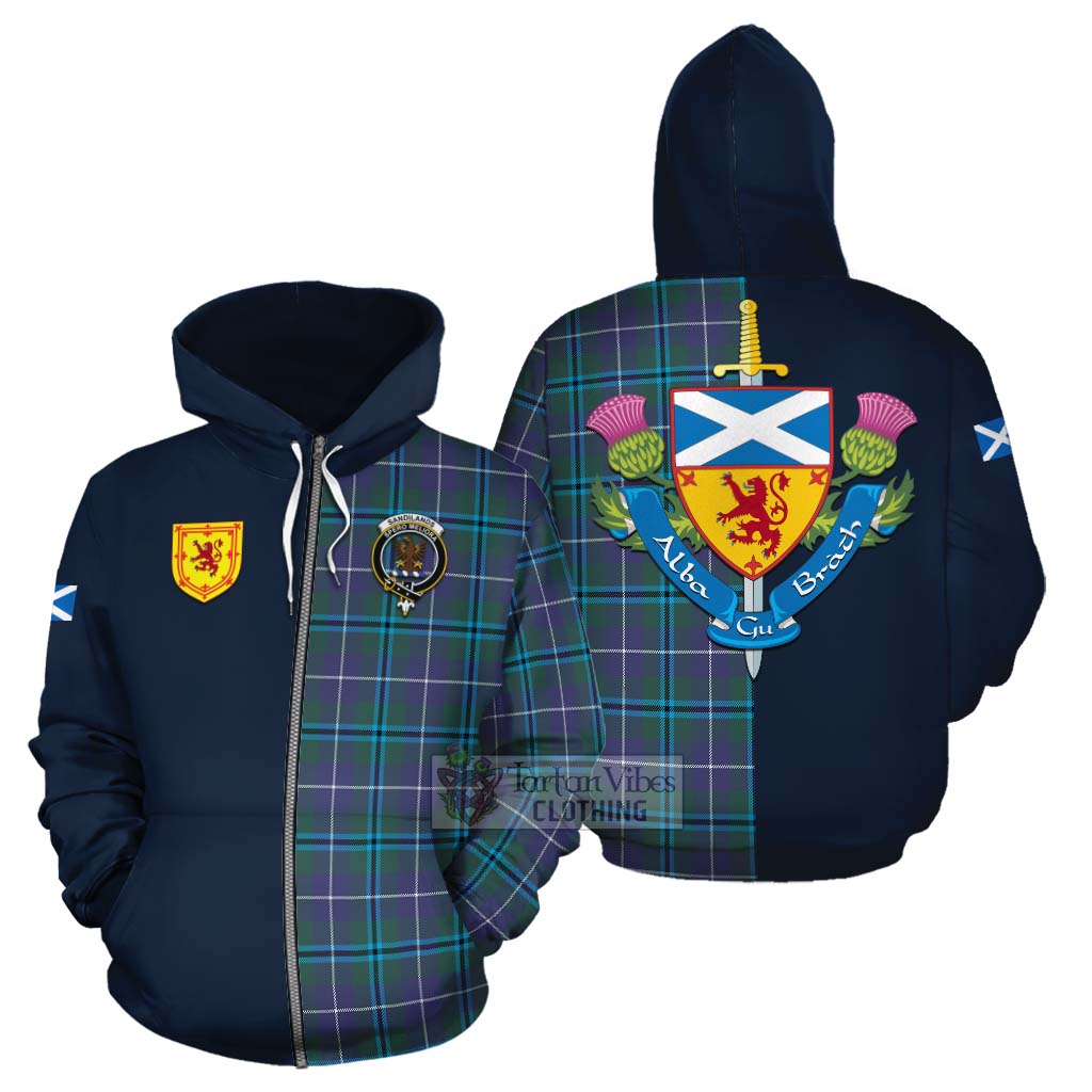 Tartan Vibes Clothing Sandilands Tartan Cotton Hoodie Alba with Scottish Lion Royal Arm Half Style