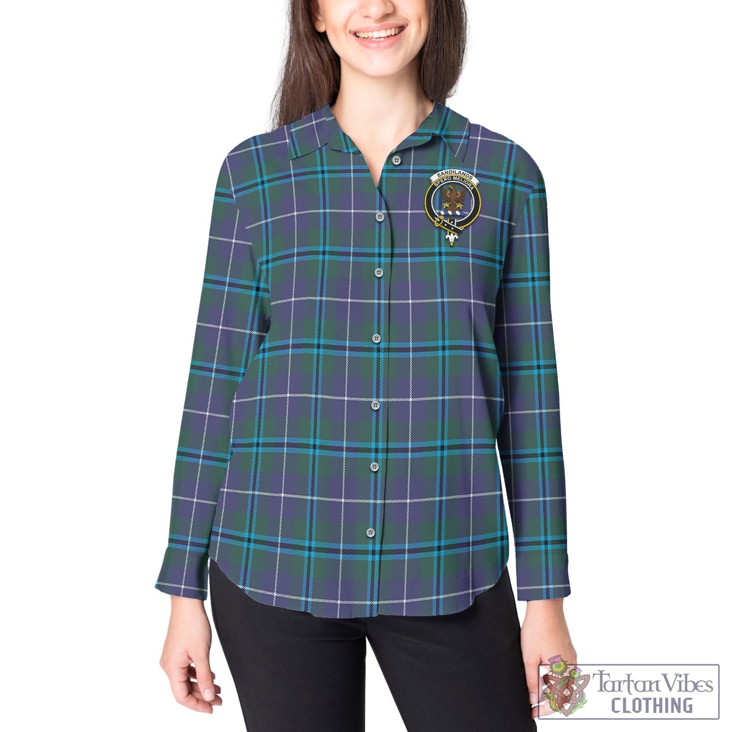 Tartan Vibes Clothing Sandilands Tartan Womens Casual Shirt with Family Crest