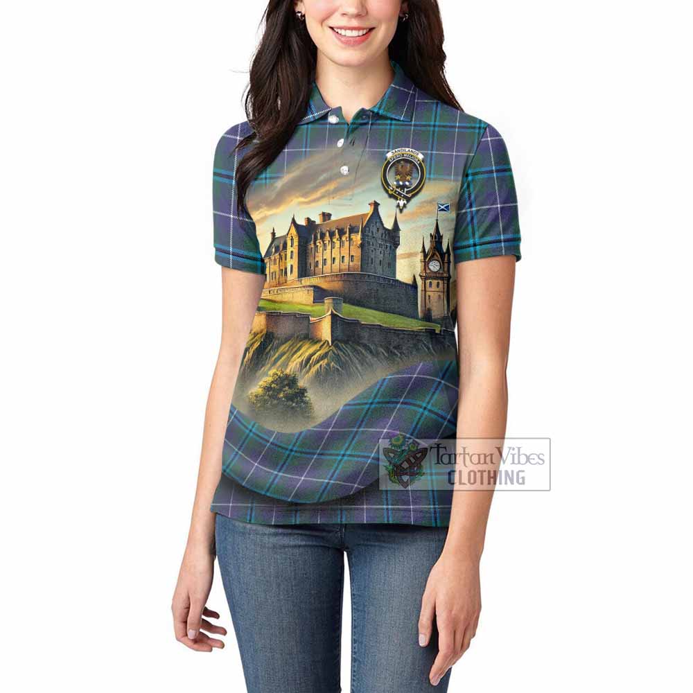 Sandilands Tartan Family Crest Women's Polo Shirt with Scottish Ancient Castle Style - Tartan Vibes Clothing