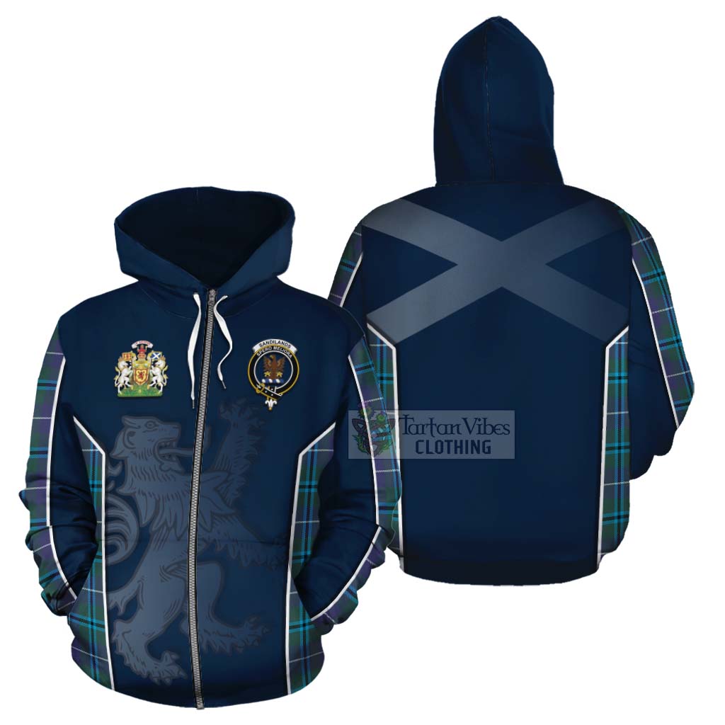 Tartan Vibes Clothing Sandilands Tartan Cotton Hoodie with Family Crest and Lion Rampant Vibes Sport Style