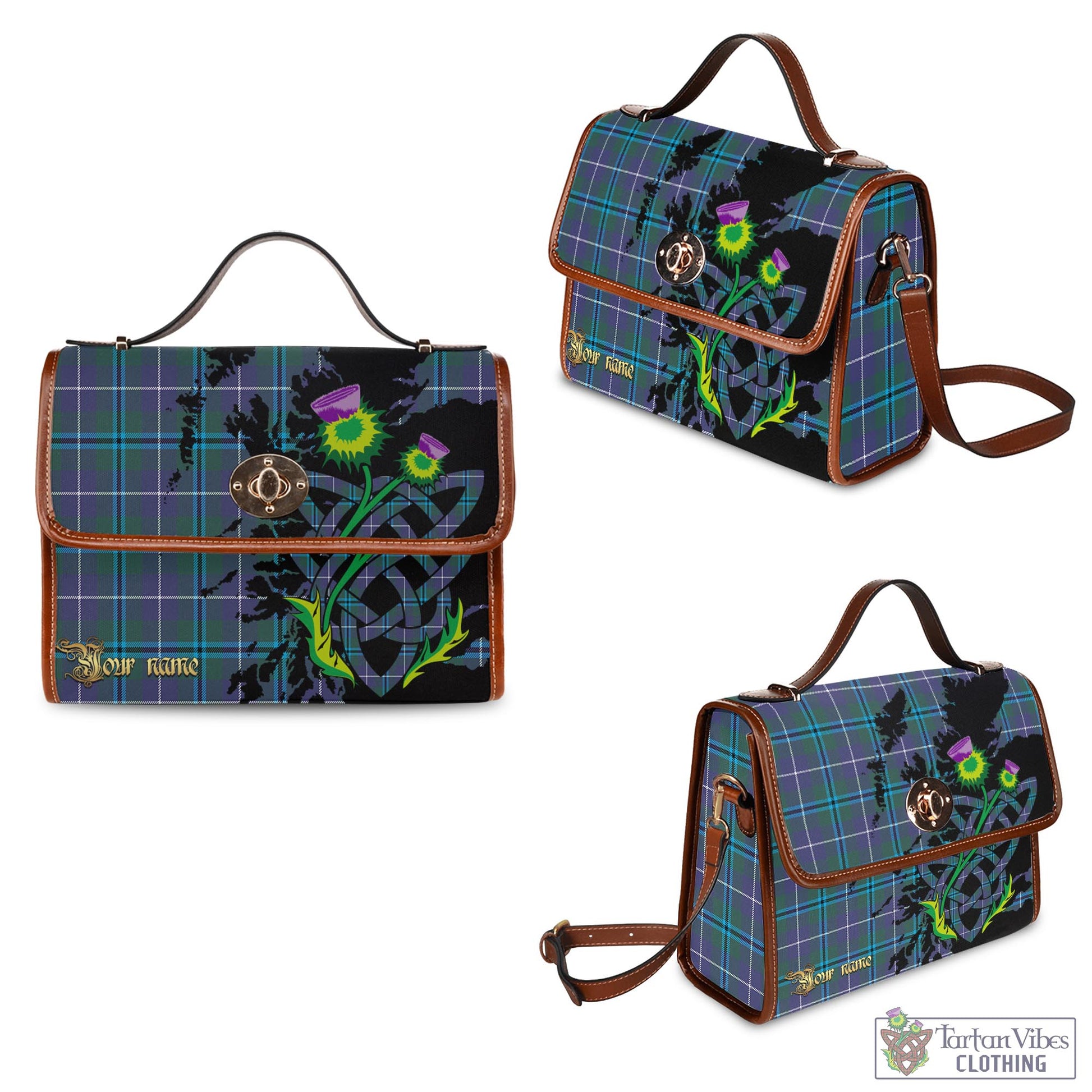 Tartan Vibes Clothing Sandilands Tartan Waterproof Canvas Bag with Scotland Map and Thistle Celtic Accents