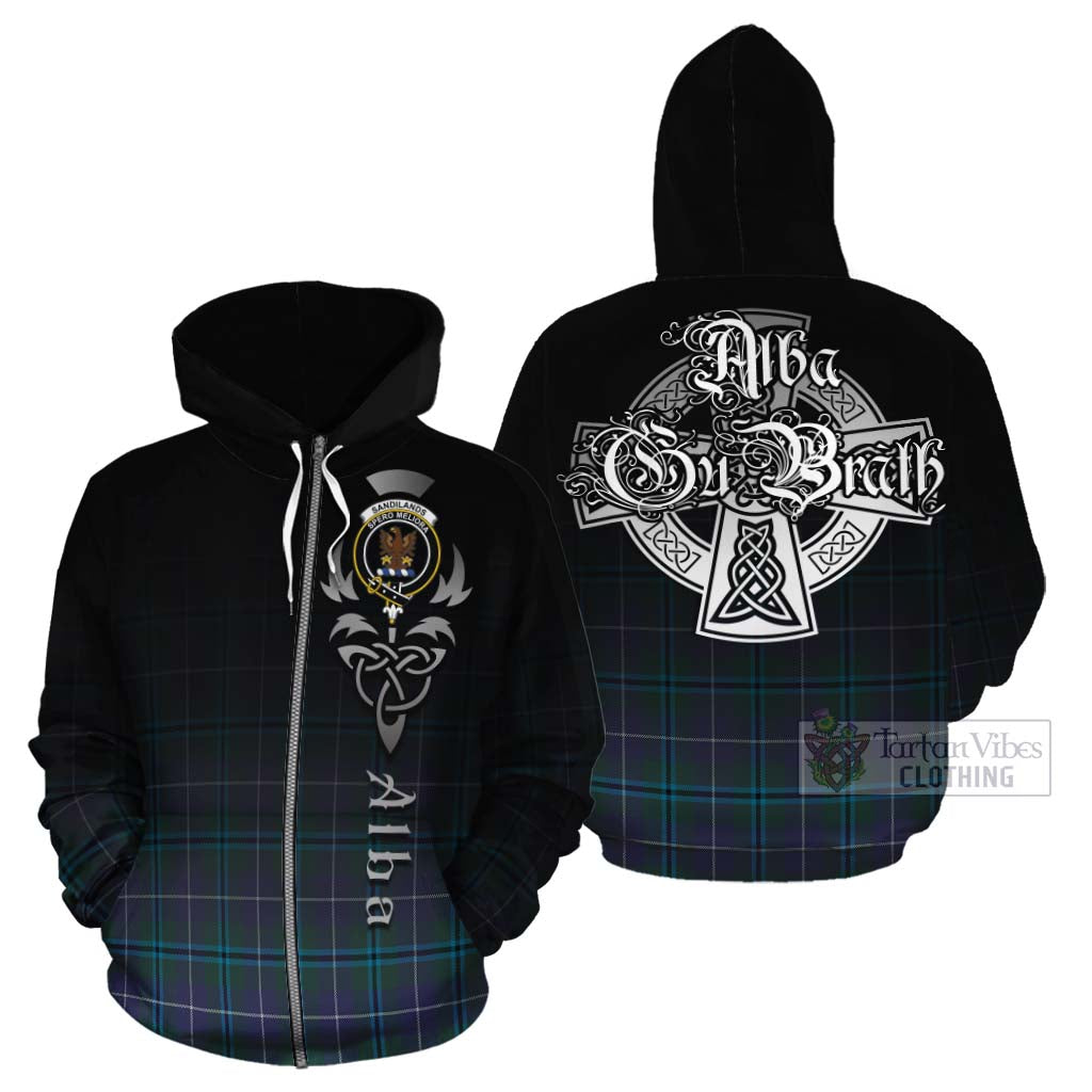 Tartan Vibes Clothing Sandilands Tartan Cotton Hoodie Featuring Alba Gu Brath Family Crest Celtic Inspired