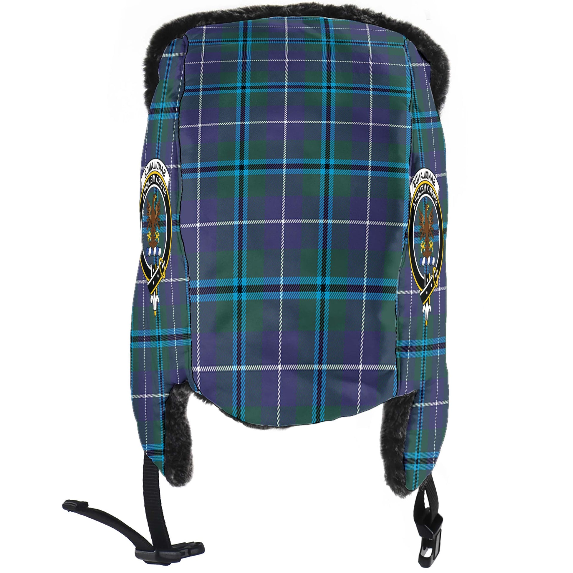 Sandilands Tartan Winter Trapper Hat with Family Crest - Tartanvibesclothing