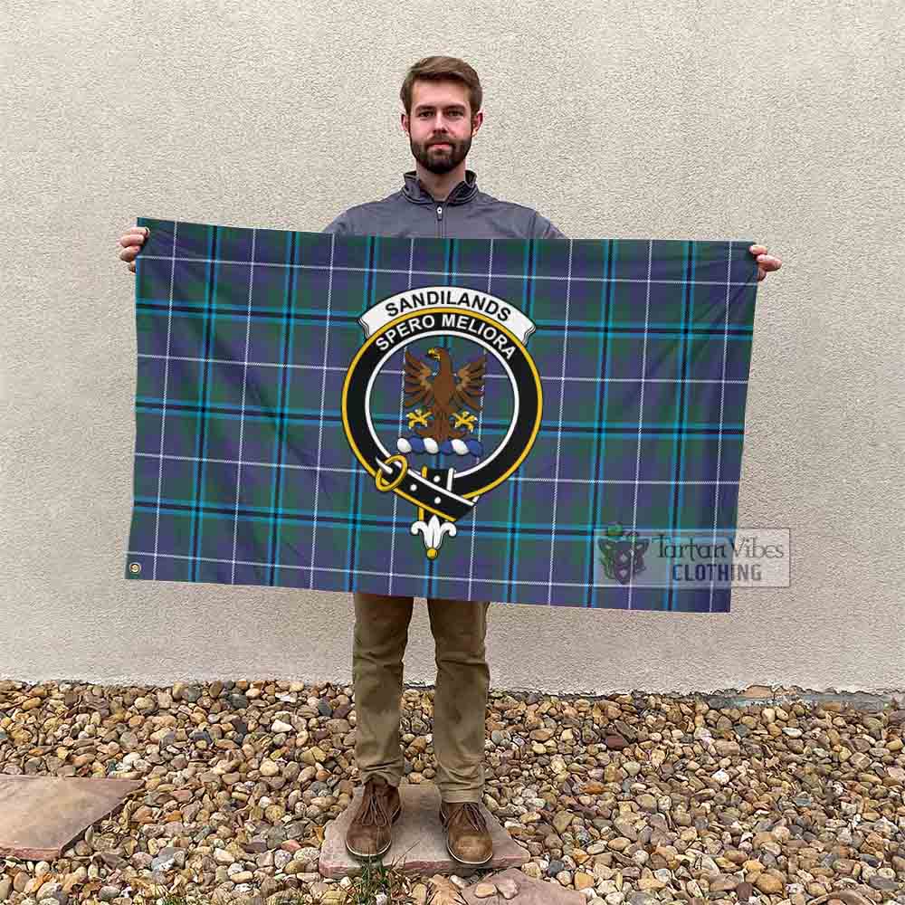 Tartan Vibes Clothing Sandilands Tartan House Flag with Family Crest