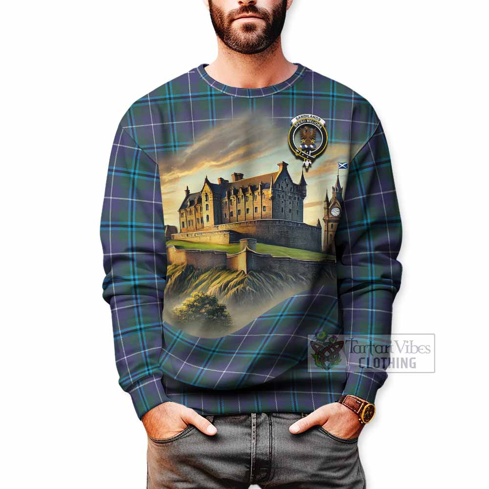 Sandilands Tartan Family Crest Sweatshirt with Scottish Ancient Castle Style - Tartan Vibes Clothing