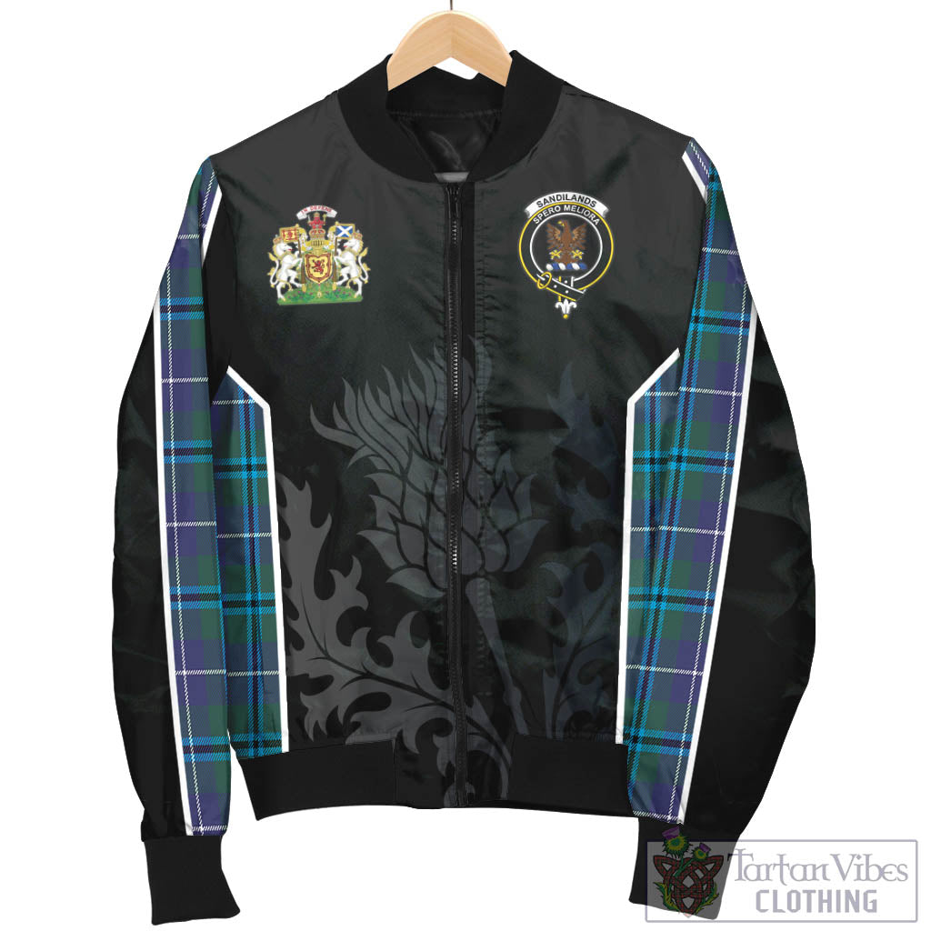 Tartan Vibes Clothing Sandilands Tartan Bomber Jacket with Family Crest and Scottish Thistle Vibes Sport Style