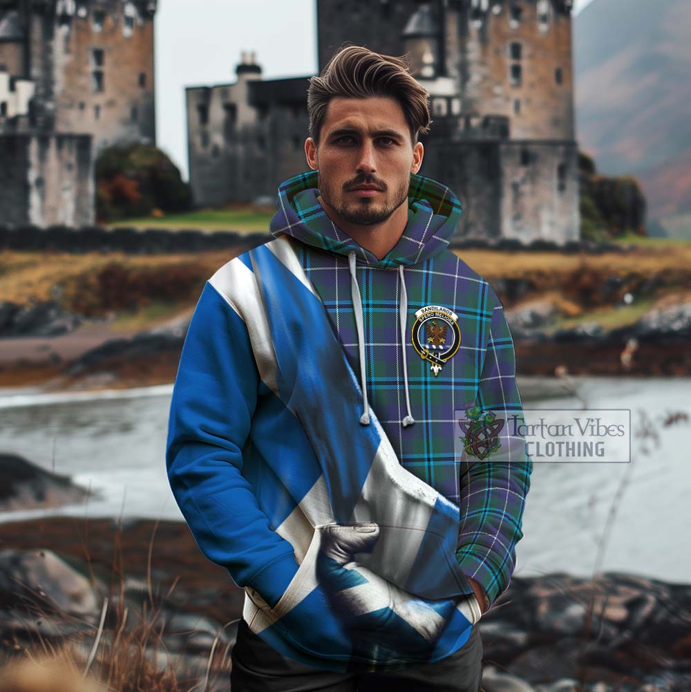 Tartan Vibes Clothing Sandilands Tartan Cotton Hoodie with Family Crest Scotland Patriotic Style