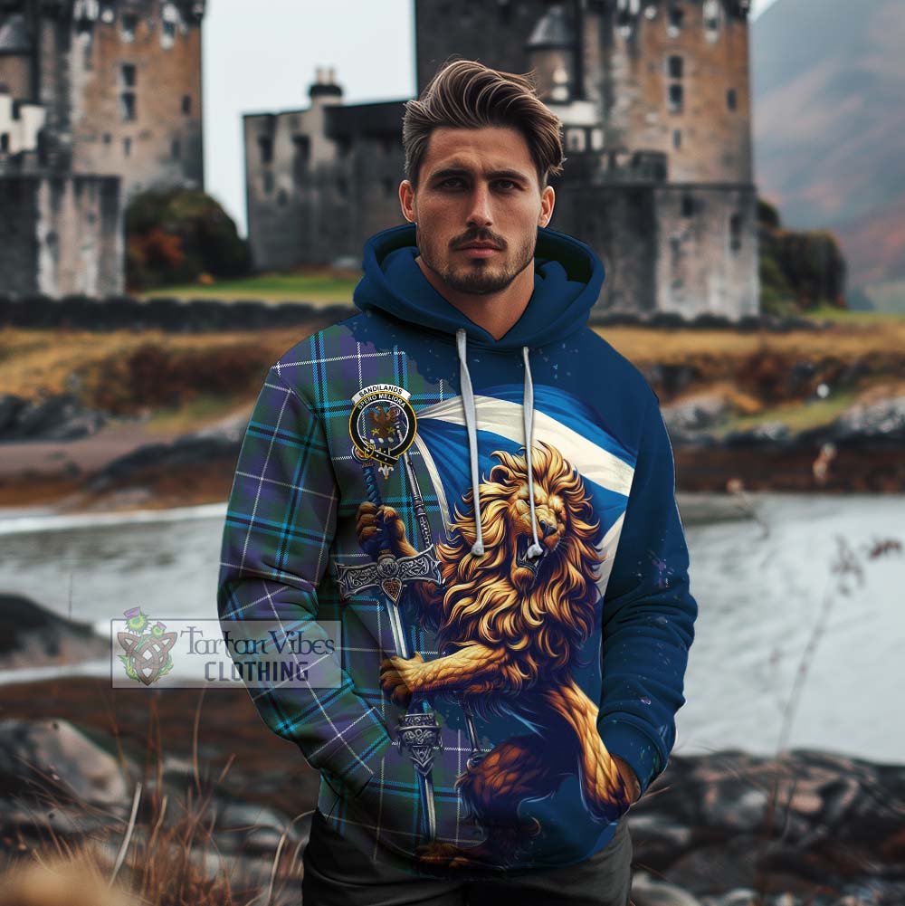 Tartan Vibes Clothing Sandilands Tartan Family Crest Cotton Hoodie with Scottish Majestic Lion