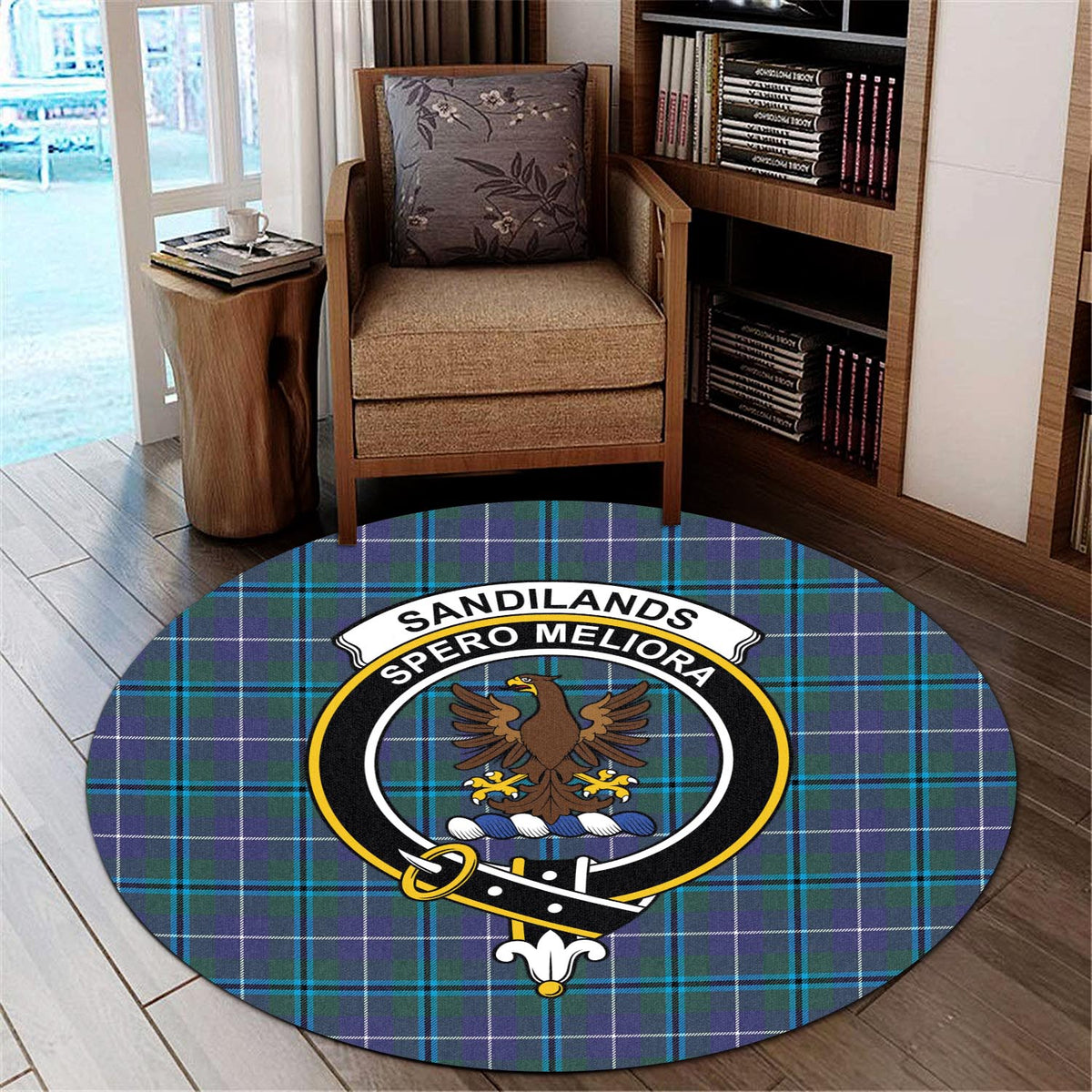Sandilands Tartan Round Rug with Family Crest - Tartan Vibes Clothing