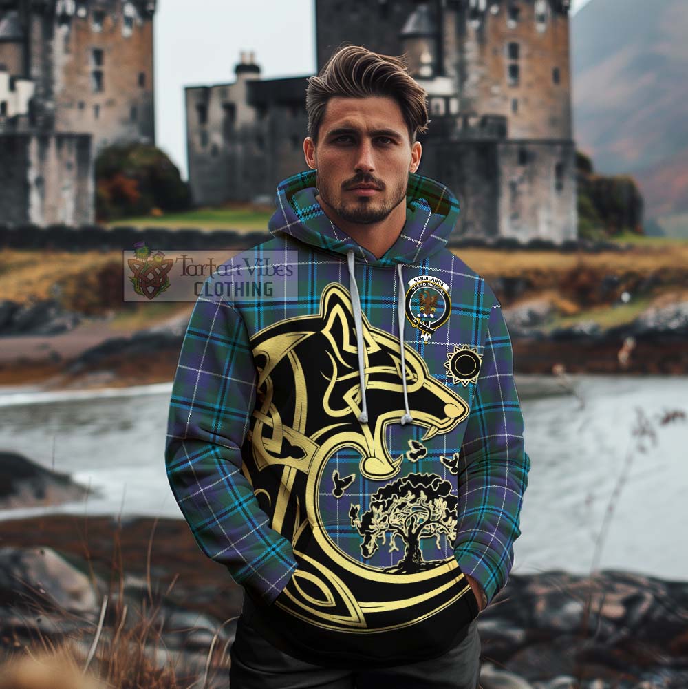 Tartan Vibes Clothing Sandilands Tartan Cotton Hoodie with Family Crest Celtic Wolf Style