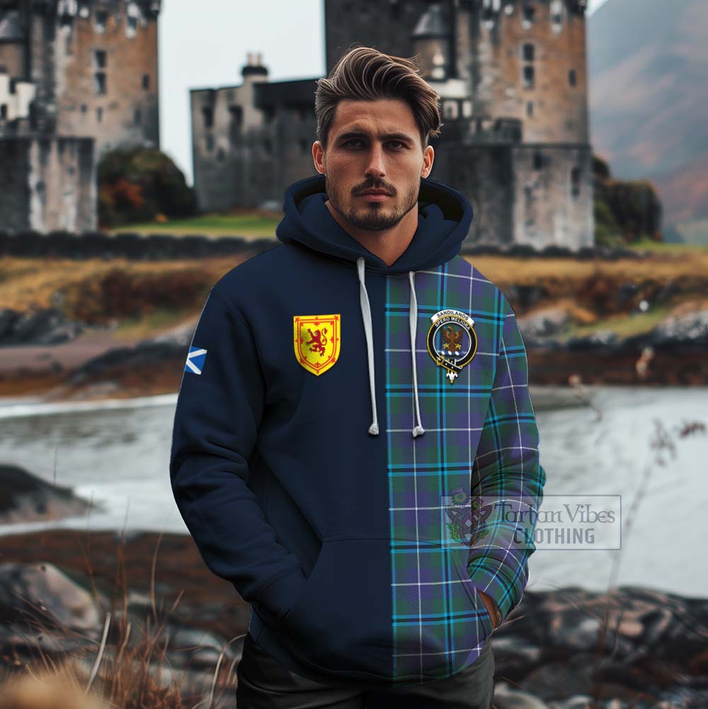 Tartan Vibes Clothing Sandilands Tartan Cotton Hoodie Alba with Scottish Lion Royal Arm Half Style