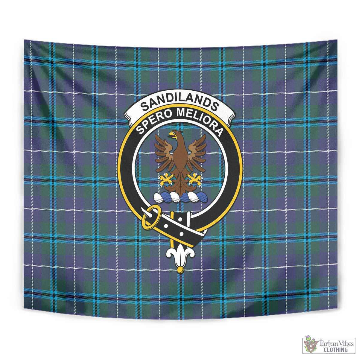 Tartan Vibes Clothing Sandilands Tartan Tapestry Wall Hanging and Home Decor for Room with Family Crest