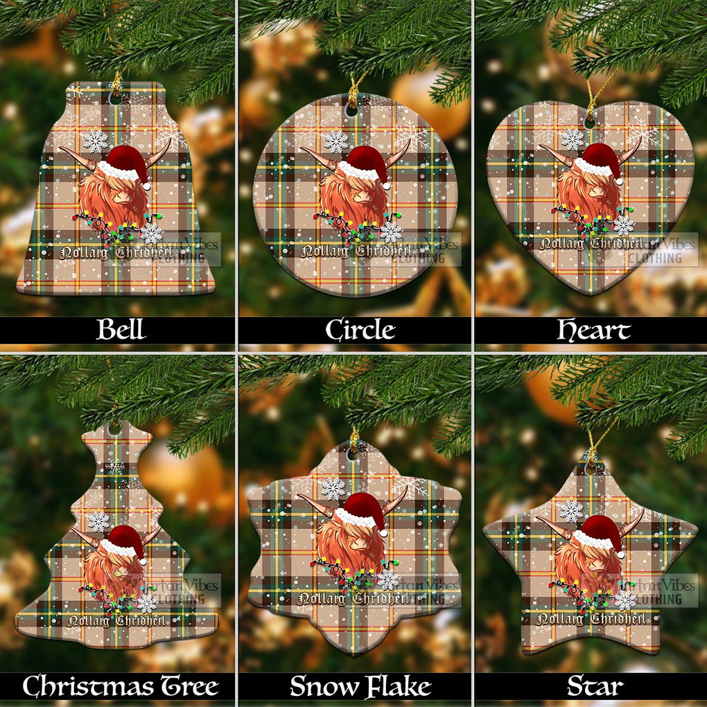 Tartan Vibes Clothing Saskatchewan Province Canada Clan Tartan Ornament with Christmas Twinkle Highland Cattle