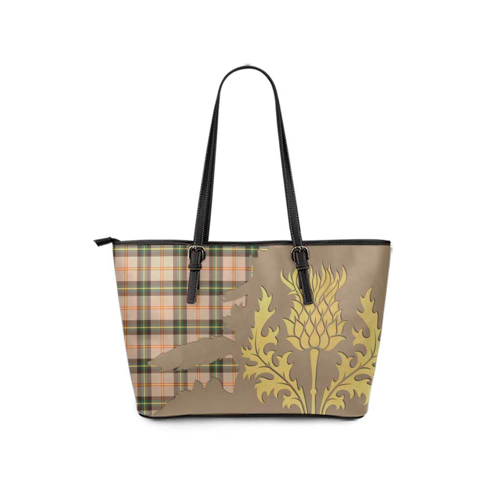 Saskatchewan Province Canada Tartan Leather Tote Bag Gold Thistle Style - Tartan Vibes Clothing