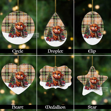 Saskatchewan Province Canada Tartan Christmas Aluminium Ornament with Adorable Highland Coo