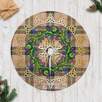 Saskatchewan Province Canada Tartan Christmas Tree Skirt with Thistle Celtic Knot Style