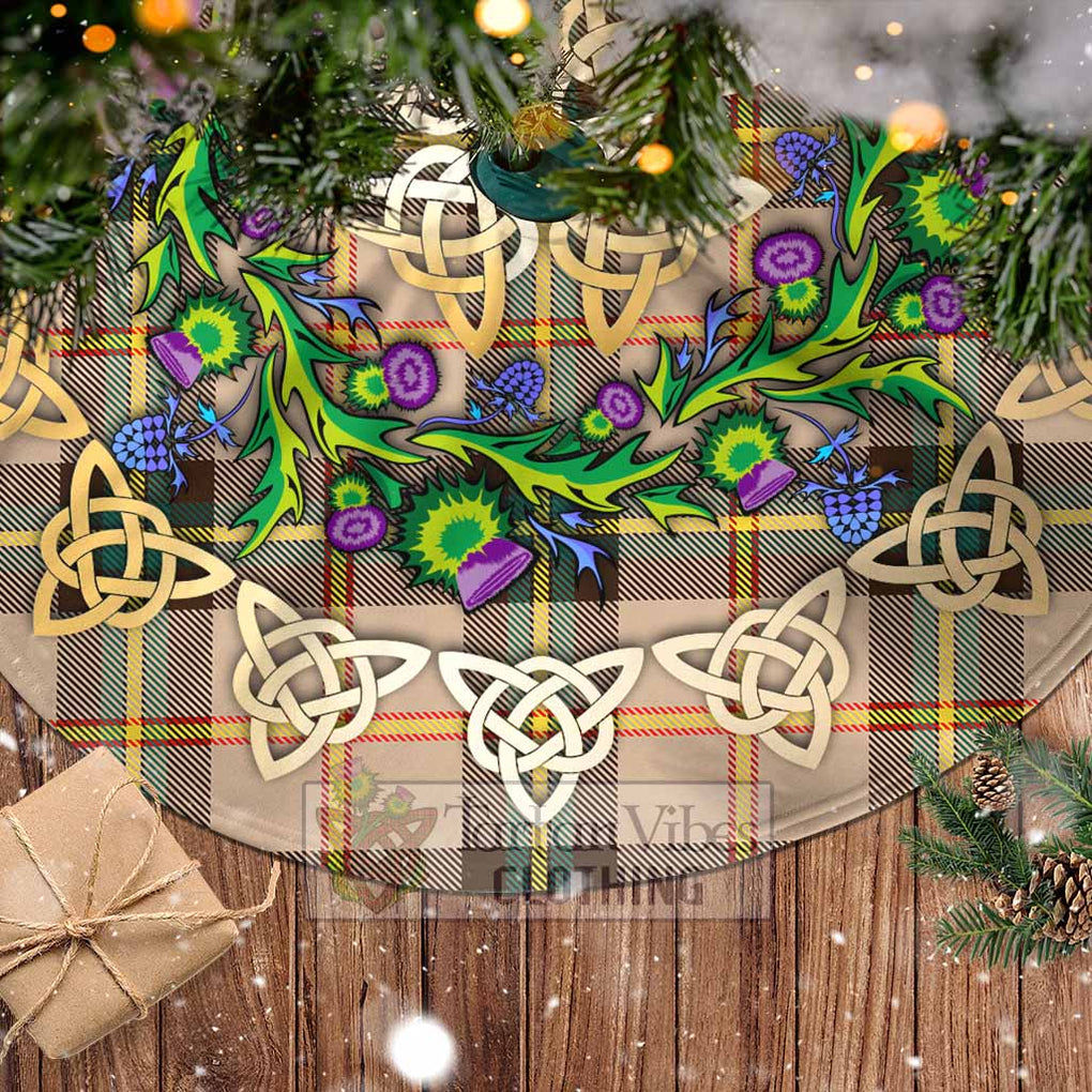 Tartan Vibes Clothing Saskatchewan Province Canada Tartan Christmas Tree Skirt with Thistle Celtic Knot Style