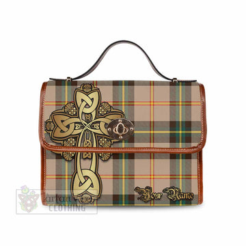 Saskatchewan Province Canada Tartan Waterproof Canvas Bag Golden Thistle Celtic Cross Style