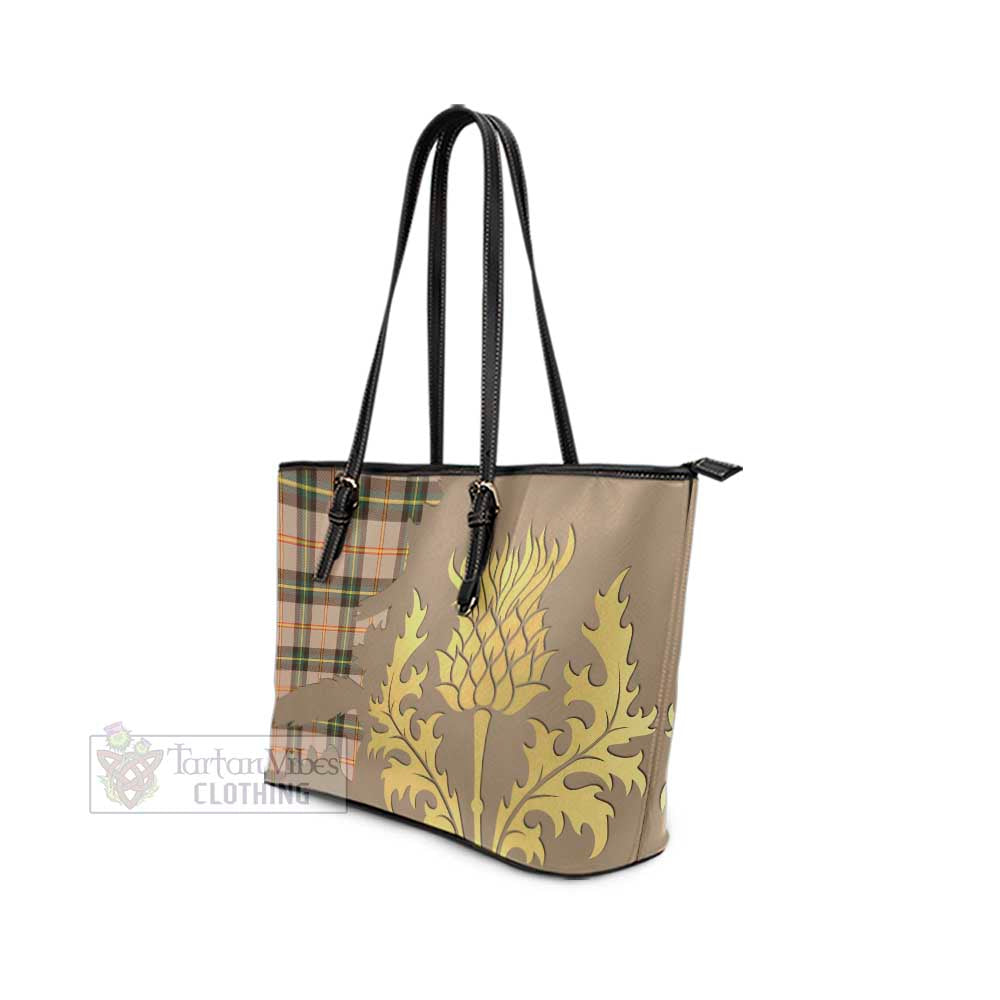 Saskatchewan Province Canada Tartan Leather Tote Bag Gold Thistle Style - Tartan Vibes Clothing