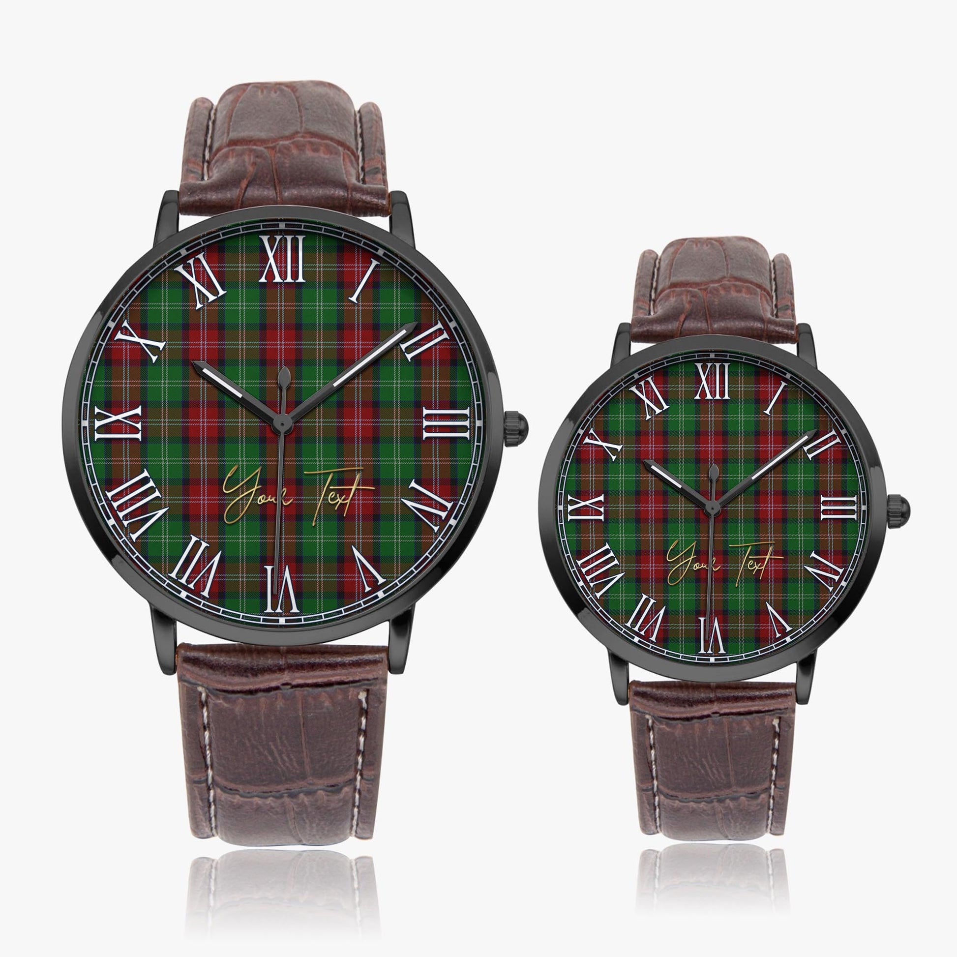 Sawyer Tartan Personalized Your Text Leather Trap Quartz Watch Ultra Thin Black Case With Brown Leather Strap - Tartanvibesclothing