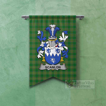 Scanlon Irish Clan Tartan Gonfalon, Tartan Banner with Coat of Arms Fishtail - Tartan Vibes Clothing