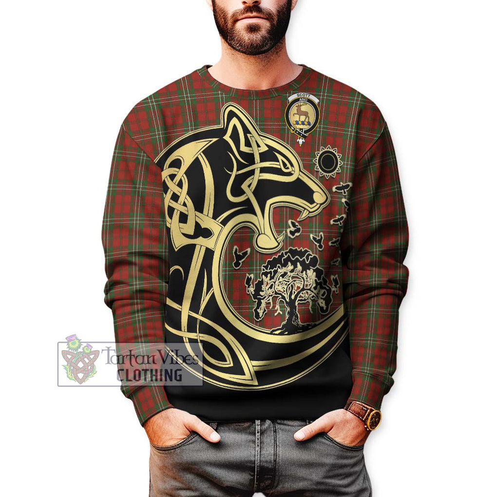 Scott Tartan Sweatshirt with Family Crest Celtic Wolf Style Unisex - Tartan Vibes Clothing