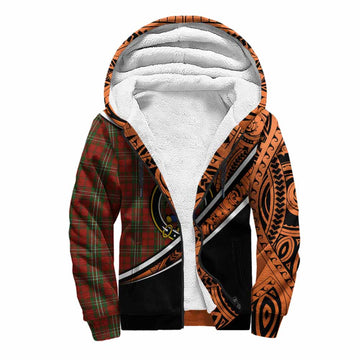 Scott Crest Tartan Sherpa Hoodie with Polynesian Vibes Style - Orange Version