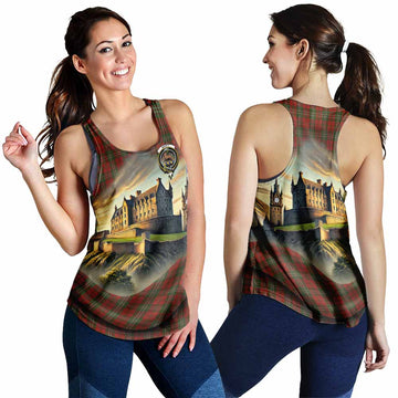 Scott Tartan Family Crest Women's Racerback Tanks with Scottish Ancient Castle Style 4XL - Tartan Vibes Clothing