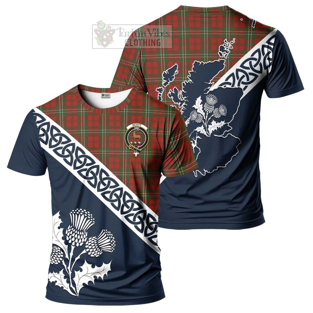 Scott Tartan T-Shirt Featuring Thistle and Scotland Map