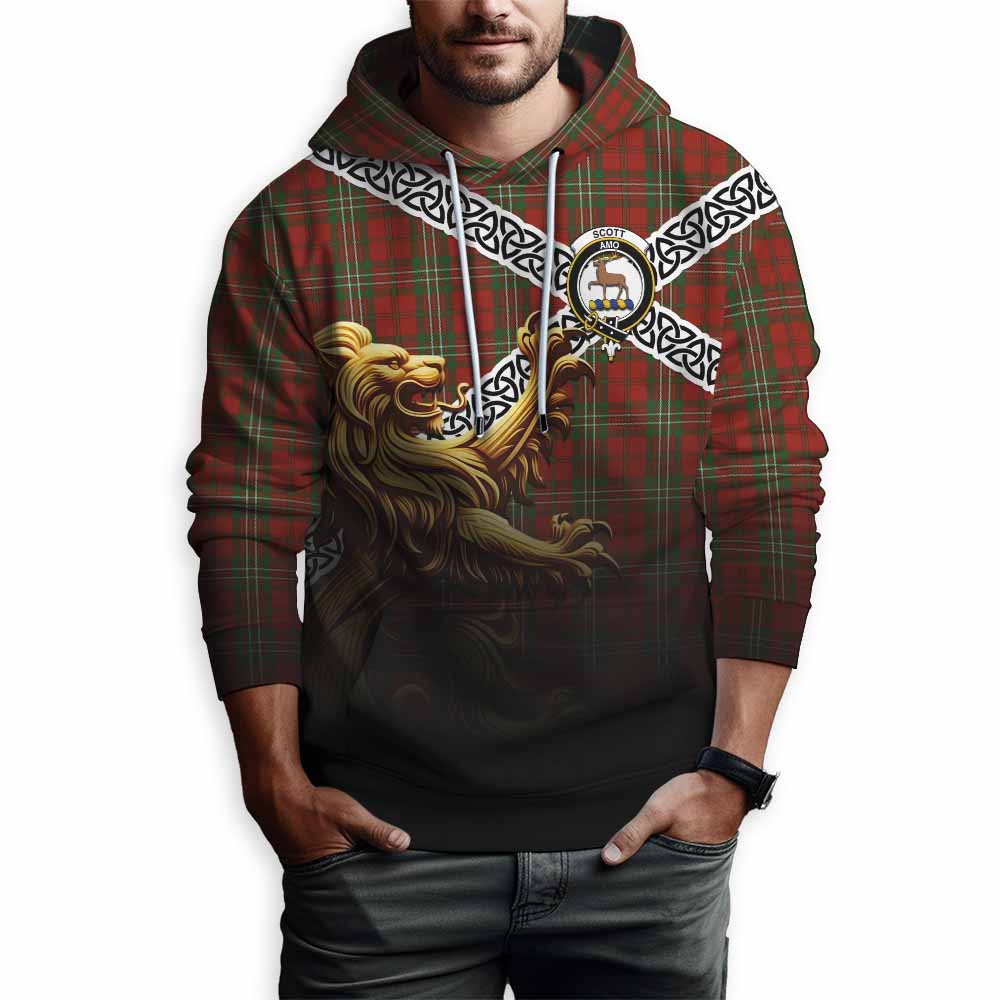Scott Crest Tartan Hoodie with Golden Lion Emblem Celtic Style Pullover Hoodie - Tartan Vibes Clothing