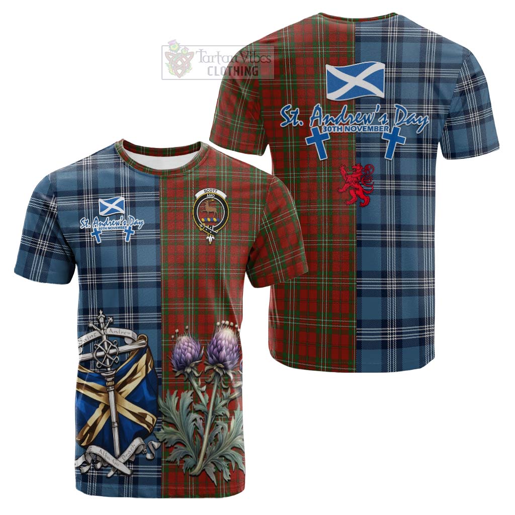 Tartan Vibes Clothing Scott Tartan Cotton T-shirt Happy St. Andrew's Day Half Tartan Style