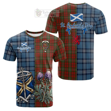 Scott Tartan Cotton T-shirt Happy St. Andrew's Day Half Tartan Style