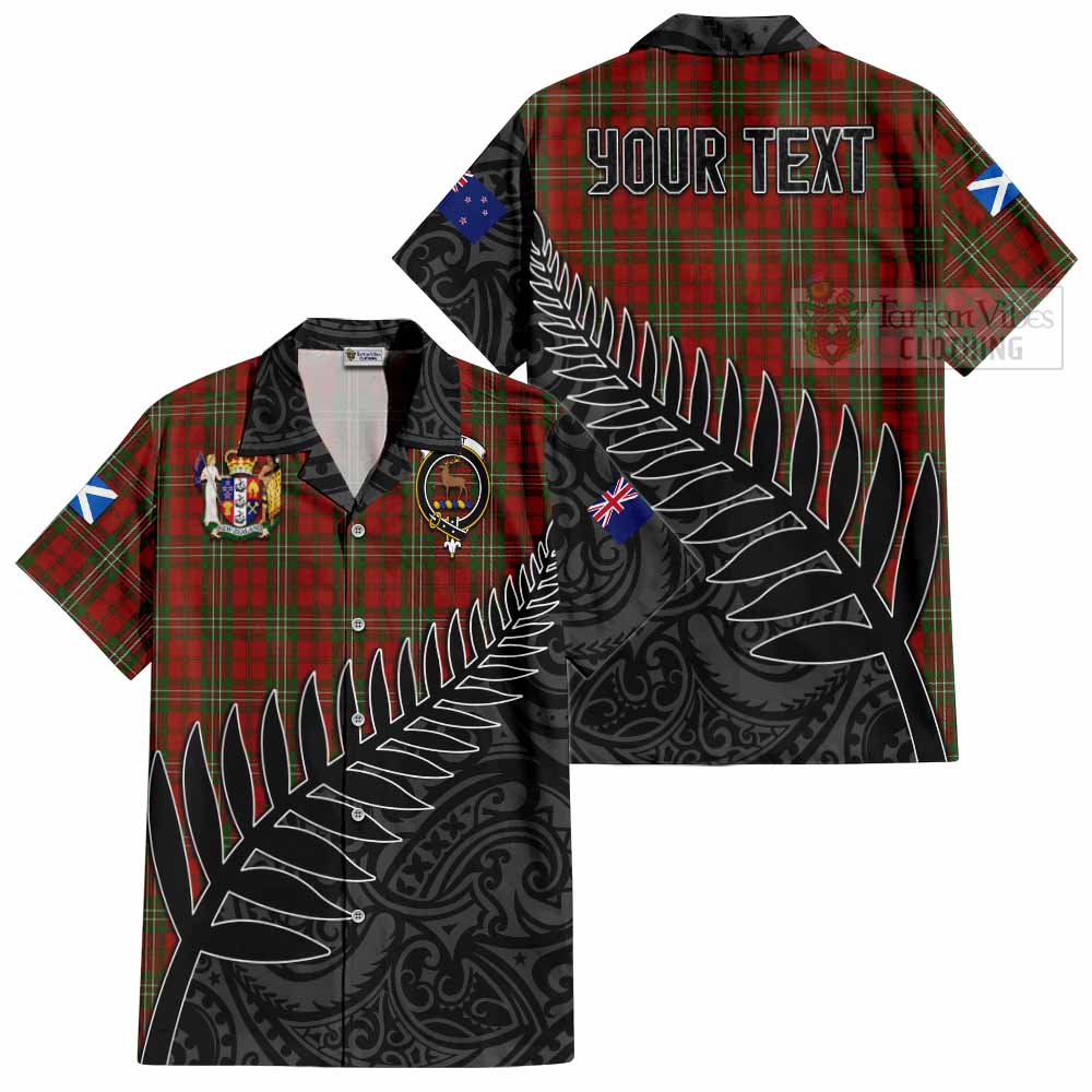 Tartan Vibes Clothing Scott Crest Tartan Short Sleeve Button Shirt with New Zealand Silver Fern Half Style