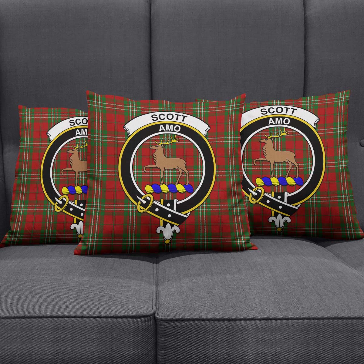 Scott Tartan Pillow Cover with Family Crest Square Pillow Cover - Tartanvibesclothing