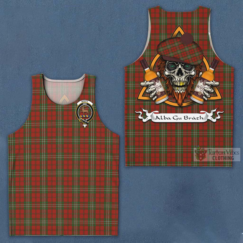 Tartan Vibes Clothing Scott Tartan Men's Tank Top with Family Crest and Bearded Skull Holding Bottles of Whiskey