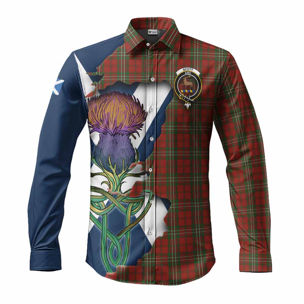 Scott Tartan Family Crest Long Sleeve Button Shirt Scottish Thistle Celtic Inspired Men's Shirt S - Tartan Vibes Clothing