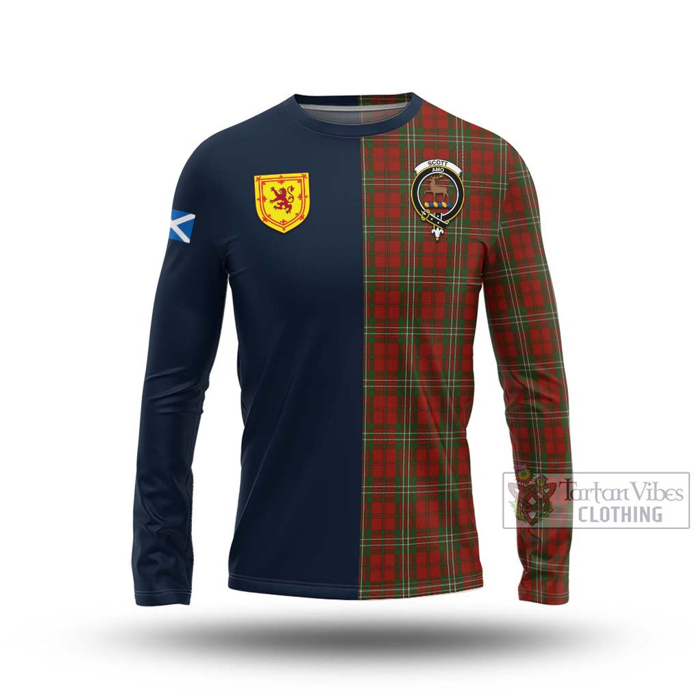 Tartan Vibes Clothing Scott Tartan Long Sleeve T-Shirt with Scottish Lion Royal Arm Half Style