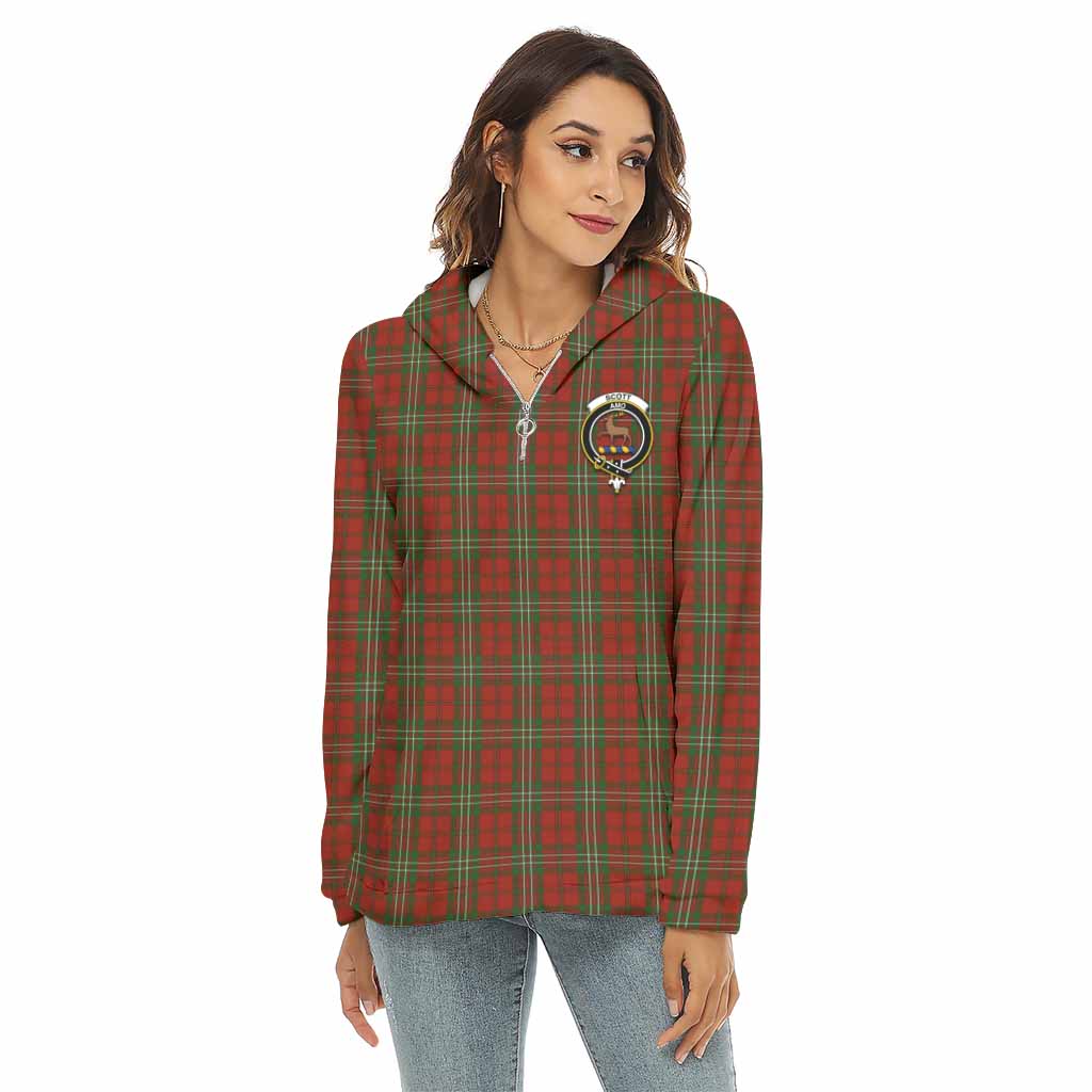 Scott Tartan Women's Borg Fleece Hoodie with Half Zip with Family Crest Female - Tartan Vibes Clothing