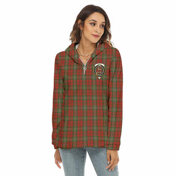 Scott Tartan Women's Borg Fleece Hoodie with Half Zip with Family Crest Female - Tartan Vibes Clothing