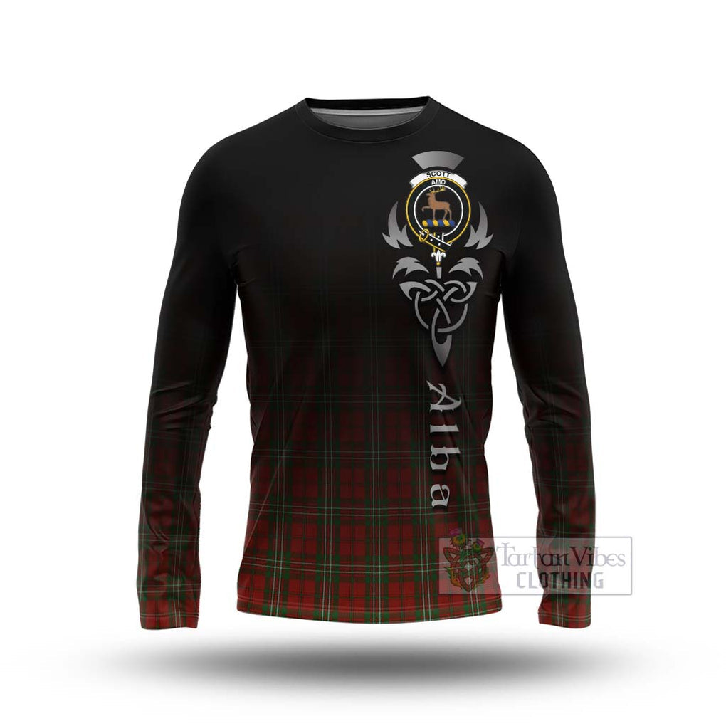 Tartan Vibes Clothing Scott Tartan Long Sleeve T-Shirt Featuring Alba Gu Brath Family Crest Celtic Inspired