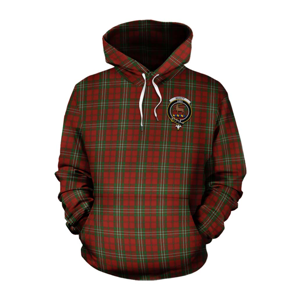 Tartan Vibes Clothing Scott Tartan Cotton Hoodie with Family Crest Celtic Skull Style