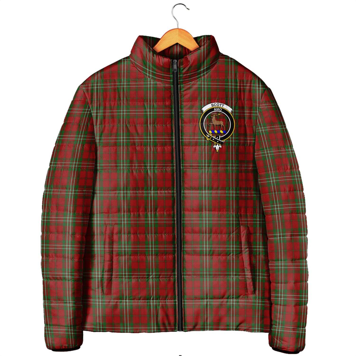 Scott Tartan Padded Jacket with Family Crest Men's Padded Jacket - Tartan Vibes Clothing