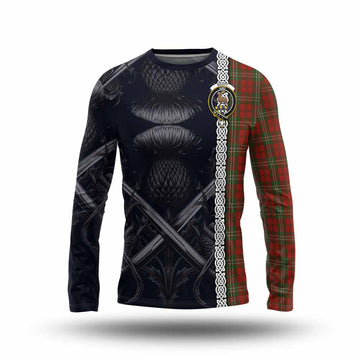 Scott Tartan Long Sleeve T-Shirt with Family Crest Cross Sword Thistle Celtic Vibes