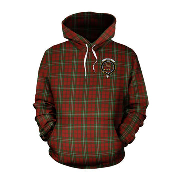 Scott Tartan Cotton Hoodie with Family Crest and Bearded Skull Holding Bottles of Whiskey