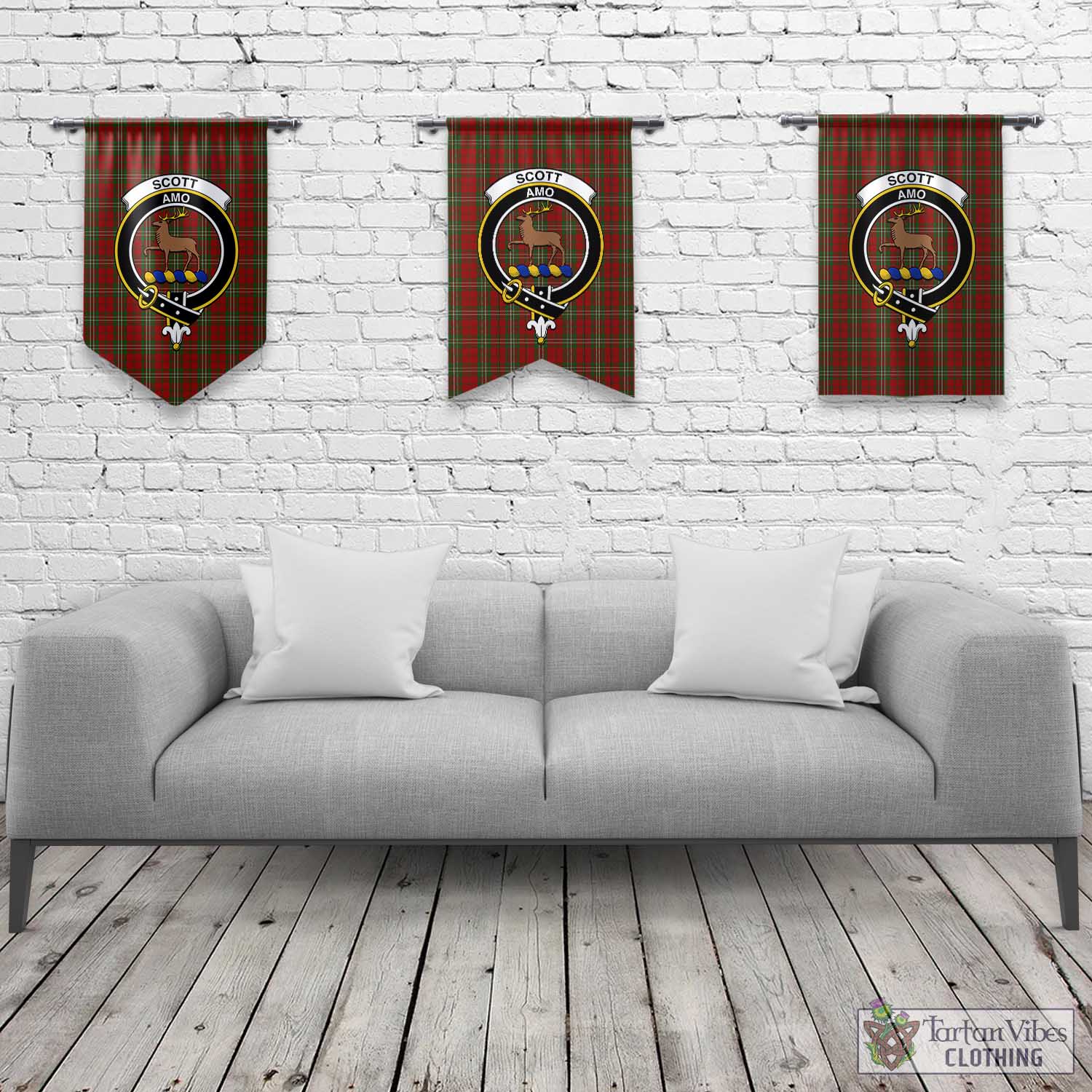 Tartan Vibes Clothing Scott Tartan Gonfalon, Tartan Banner with Family Crest