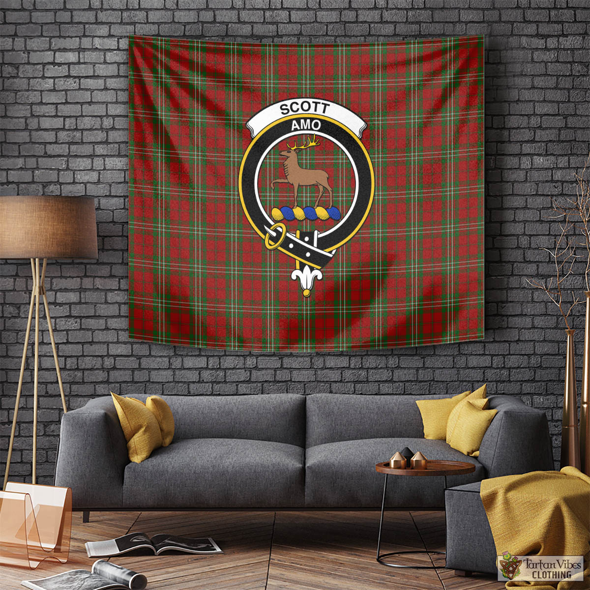 Tartan Vibes Clothing Scott Tartan Tapestry Wall Hanging and Home Decor for Room with Family Crest