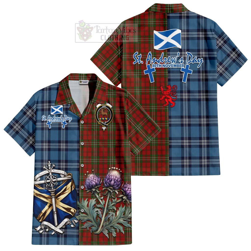 Tartan Vibes Clothing Scott Tartan Short Sleeve Button Shirt Happy St. Andrew's Day Half Tartan Style