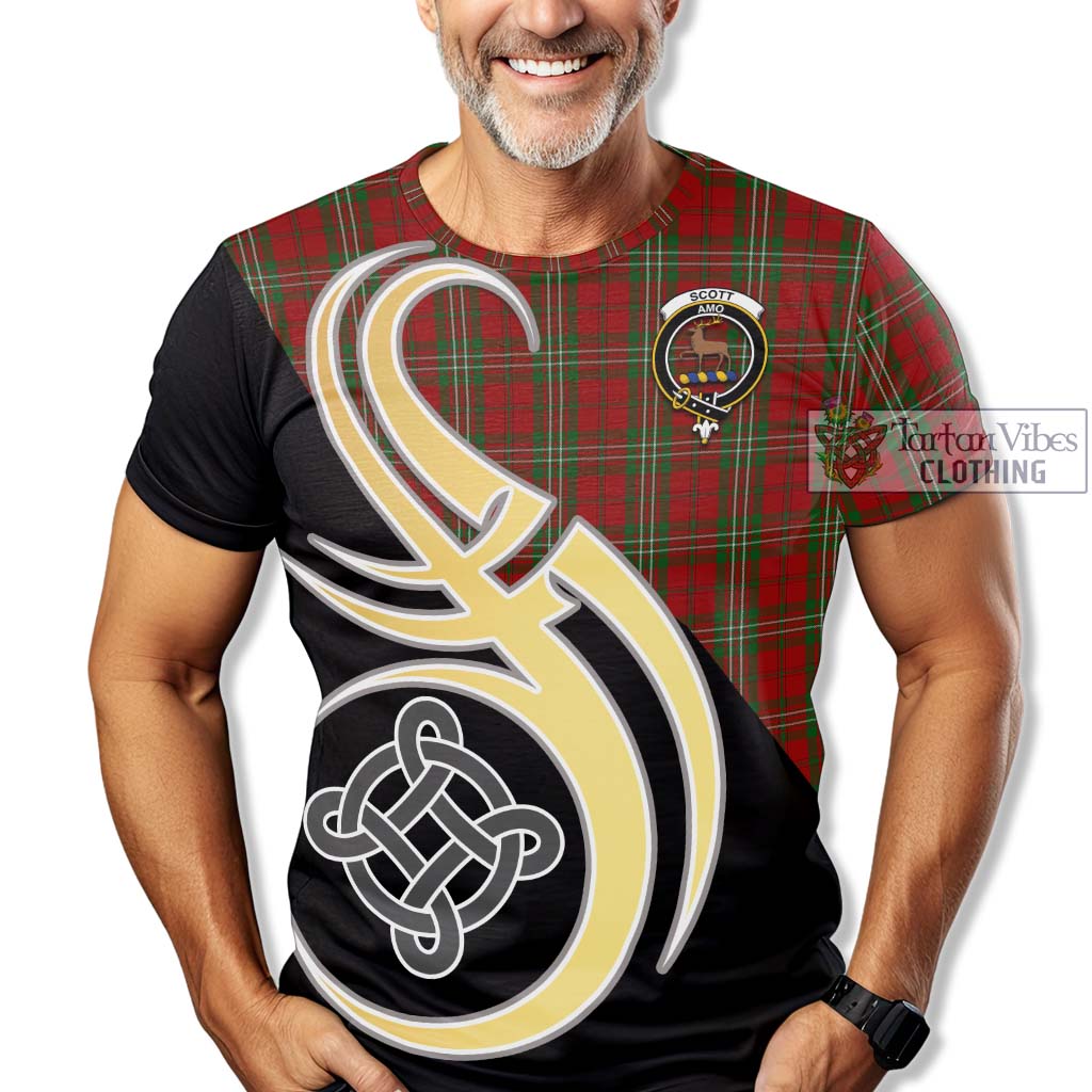 Tartan Vibes Clothing Scott Tartan T-Shirt with Family Crest and Celtic Symbol Style