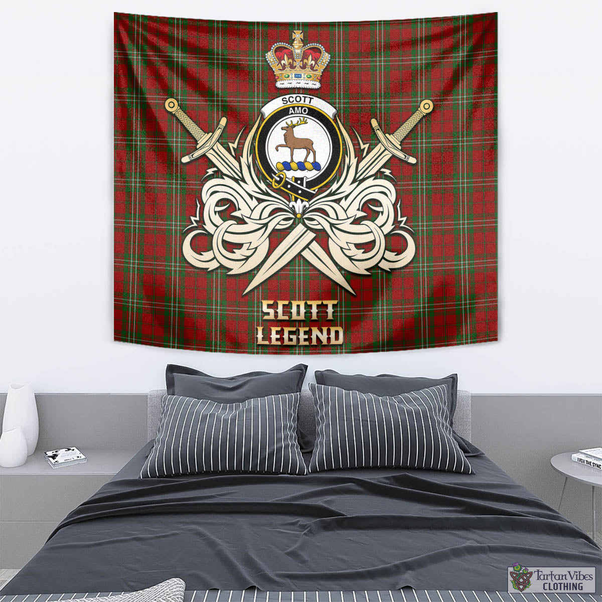 Tartan Vibes Clothing Scott Tartan Tapestry with Clan Crest and the Golden Sword of Courageous Legacy