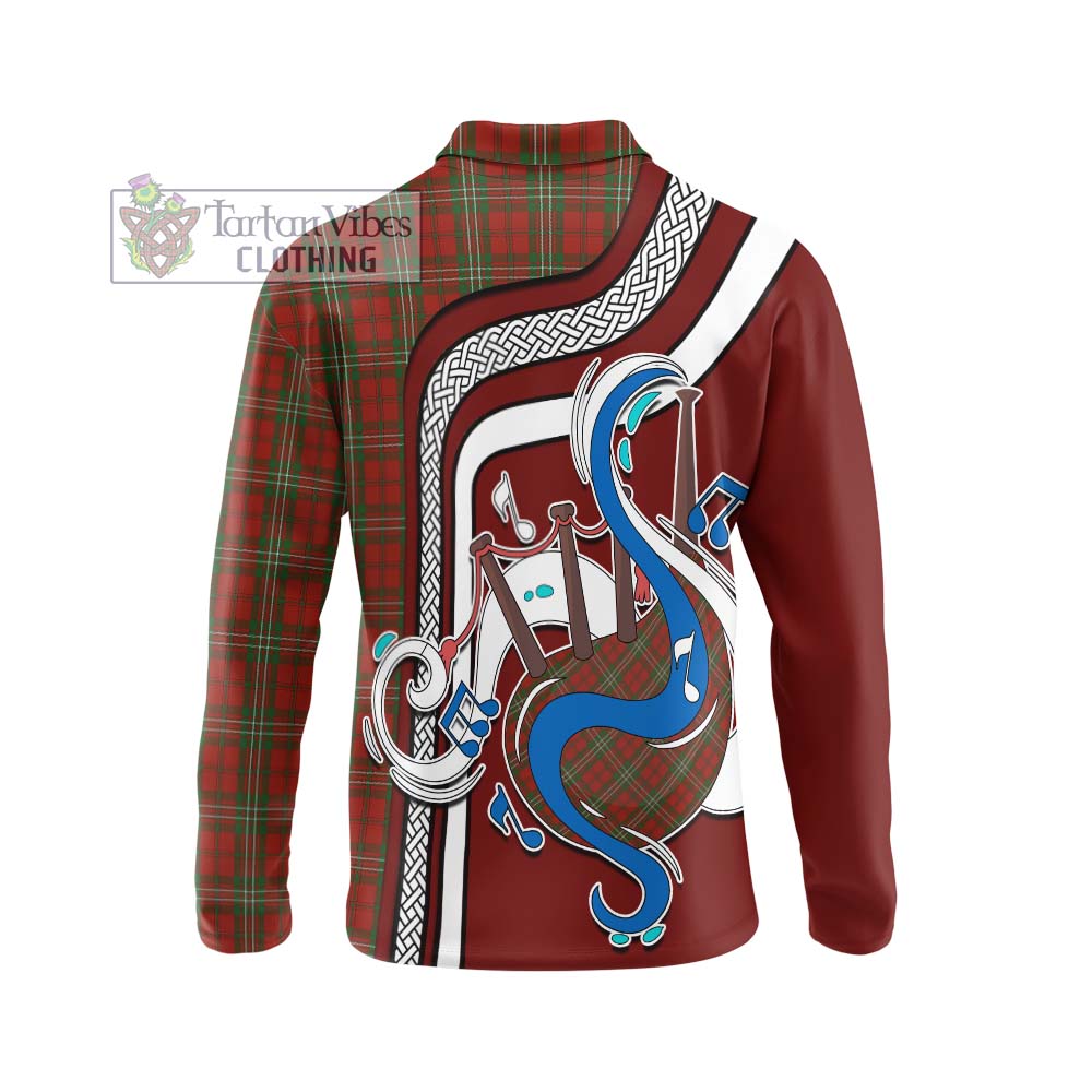 Tartan Vibes Clothing Scott Tartan Long Sleeve Polo Shirt with Epic Bagpipe Style